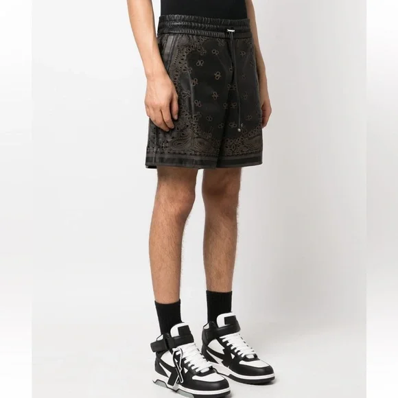 AMIRI Men’s Leather Laser-Cut Bandana shorts size 48